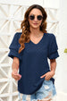 Elegant Swiss Dot V-Neck Blouse With Short Sleeves For Everyday Feminine Fashion