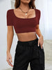 Women’s Cropped High-Stretch Knitted Short Tee For Casual Leisure Wear