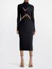 Women's Knit Dress Slim Half High Collar Long Sleeve Cross Knot Mid-Calf Dresses