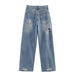 Women’s Loose-Fit Mid-Rise Jeans with Distressed Ripped Detailingn