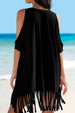 Printed Off-Shoulder Bikini Cover-Up Jacket With Short Skirt And Sunscreen Protection