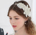 Handmade Bridal Headband With Crystal-Inlaid Rhinestones and Floral Cloth Design