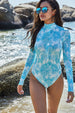 Women's Printed Mock Neck Long Sleeve One-Piece Swimwear for Sleek Beach Style