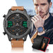 Men’s Sports Watch - Quartz Analog-Digital Wristwatch with Leather Strap