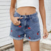 Cherry Embroidered High-Waist Denim Shorts and Hot Pants for Women