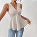 Women’s Sleeveless V-Neck Commuting Top with Waist Cinching Slim Fit Design