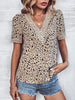 Women’s Casual Solid Color V-Neck Blouse with Lace Accent and Loose Fit
