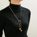 18K Gold-Plated Titanium Steel Hollow Bead Necklace for Women
