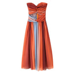 Women’s Wrinkle-Style Printed Strapless Long Dress for Vacation Wear