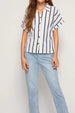 Loose Fit Casual Striped Collared Short Sleeve Button Down Shirt For Women