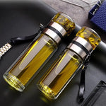 Glass Tea Infuser Bottle Leak-Proof Double Wall Travel Mug for Brewing Tea