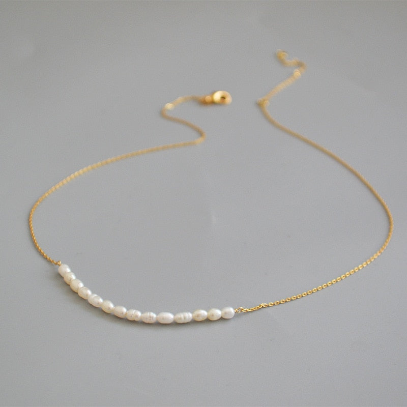 Brass 18K Gold Plated Natural Pearl Necklace Women's Fashion Necklace Jewelry
