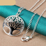 Sterling Silver Chain Tree Round Pendant Necklace Women Fashion Jewelry