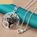 Sterling Silver Chain Tree Round Pendant Necklace Women Fashion Jewelry