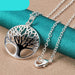 Sterling Silver Chain Tree Round Pendant Necklace Women Fashion Jewelry