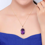 18k Gold Plated 36CT Amethyst Oval Crystal Pendant Necklace Women's Jewelry