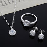 Sterling Silver Cute Fashion Elegant Women Crystal CZ Necklace Earrings Ring Jewelry Set