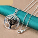 Sterling Silver Chain Tree Round Pendant Necklace Women Fashion Jewelry