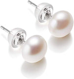 Natural Freshwater Pearl Stud Earrings Sterling Sliver White Pearl Earrings Jewelry