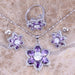 Purple Cubic Zirconia Jewelry Set Silver Plated Pendant Earrings Ring Jewelry