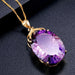 18k Gold Plated 36CT Amethyst Oval Crystal Pendant Necklace Women's Jewelry