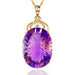 18k Gold Plated 36CT Amethyst Oval Crystal Pendant Necklace Women's Jewelry