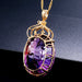 18k Gold Plated 36CT Amethyst Oval Crystal Pendant Necklace Women's Jewelry
