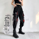 Women's Cargo Pants Punk Fashion Jogger Harem Pants High Waist Streetwear