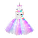 Girls Shiny Unicorn Angel Dress Kids Glowing Party Princess Dresses