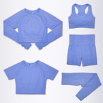 Women's Seamless Yoga Workout Clothing Set Gym Fitness 5PCS Sportswear Set