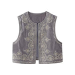 Women's Vintage Fashion Casual Versatile Bead Embroidery Velvet Short Vest