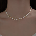 Sterling Silver Natural Freshwater Pearl Charm Choker Necklace Jewelry