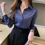 Women's Long Sleeve Blouse Shirts Solid Silk Long Sleeve Tops