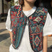 Ethnic Style Women Vintage Floral Short Vest Jacket Loose Casual Sleeveless Tops