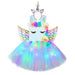 Girls Shiny Unicorn Angel Dress Kids Glowing Party Princess Dresses
