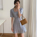 Female Chiffon Dress Square Collar High Waist Floral-Printed Slim Dress