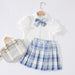Girl's Clothing Set Children's Short-Sleeved Shirt Plaid Pleated Skirt