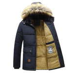 Men's Winter Parka Fleece Lined Thick Warm Hooded Fur Collar Coat Jacket