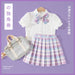 Girl's Clothing Set Children's Short-Sleeved Shirt Plaid Pleated Skirt
