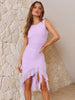 Elegant Ruffle Ruched Midi Dress Women Robe Backless Sleeveless Sexy Dress