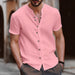 Retro Style Men's Casual Cotton Linen Shirt V-Neck Short Sleeve Shirts