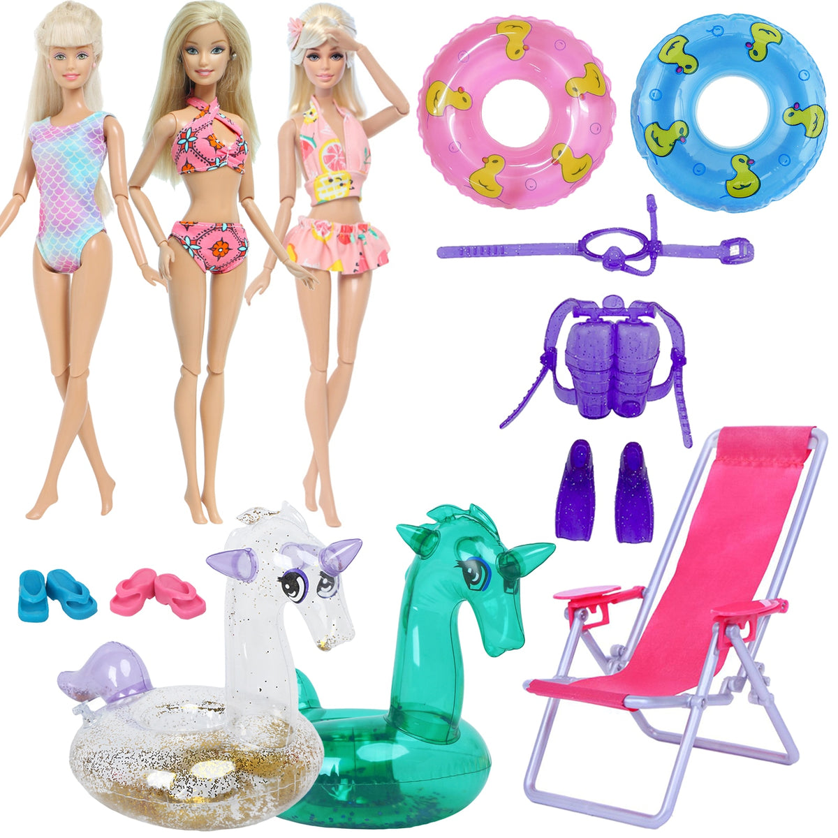 Swimming Rings Swimsuits Bikini Beach Chair Barbie Doll Accessories ...