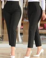 Women's High Waist Cropped Pants Elegant Work Female Trousers