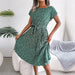 Floral Pleated Long Dress Women Short Sleeve High Waist Chic Dress