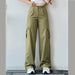 Vintage Straight Baggy Trousers Casual Waist Pocket Women's Denim Cargo Pants