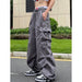 Women's Wide Leg Cargo Pants Drawstring Streetwear Jogger Trousers