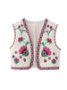 Vintage Flower Embroidery Vest Jackets Women's V-Neck Cardigan Shirts