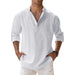 Cotton Linen Shirts Men's Casual Lightweight Long Sleeve Henley Beach Shirts