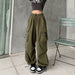Women's Wide Leg Cargo Pants Drawstring Streetwear Jogger Trousers