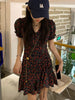 Women's Mini Dresses Floral Trendy Puff Sleeve Elegant Slim Korean Style Dress